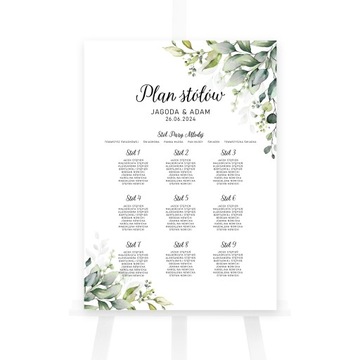 Plakat weselny, Plan stołów z eukaliptusem | 50x70 cm