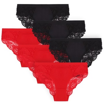 FIGI BIKINI MAJTKI DAMSKIE ELEGANCKIE Z KORONKĄ KOBIECE 6-PAK MORAJ XXL