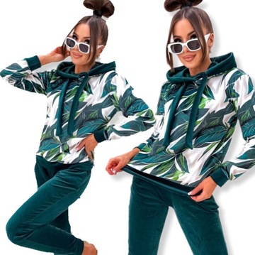 Komplet DAMSKI dres welurowy bluza z kapturem LIŚCIE PL PREMIUM ROZMIARY