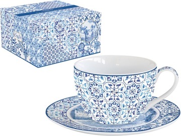 EASY LIFE Porcelanowa filiżanka 280 ml ze spodkiem do KAWY HERBATY - INDIGO