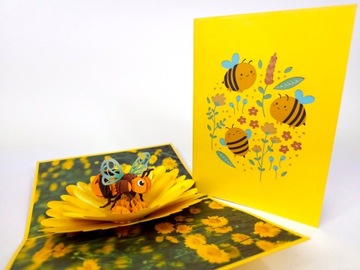 Pszczółka Na Kwiatkach Kartka 3D Prezent Urodziny Dzień Dziecka Dzień Babci