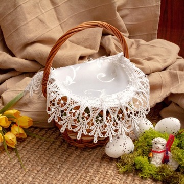 Serwetka biała z gipiurą DO KOSZYCZKA WIELKANOCNEGO święconki 30 cm okrągła