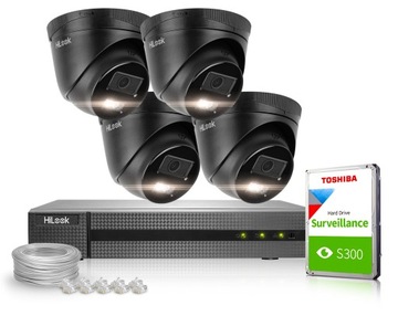 Zestaw do monitoringu HiLook NVR-4CH-4MP/4P, 4x IPCAM-T4-30DL-BL, 1TB, UTP