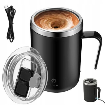 KUBEK TERMICZNY SAMOMIESZAJĄCY IPX6 CZARNY 400ML USB ZESTAW