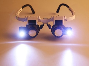 Лупа наголовная, очки часовщика, увеличение 8х, 23х, 2 светодиода