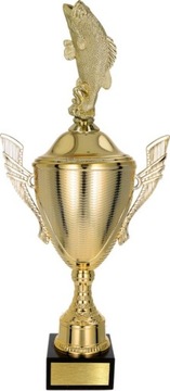 PIĘKNY puchar z figurką RYBY 34 cm +GRAWER