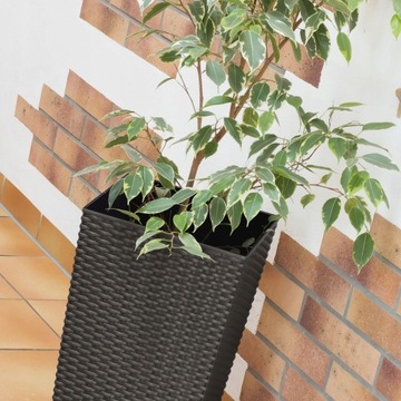 УЛИЧНЫЙ ЦВЕТОЧНЫЙ ГОРШОК ИЗ РОТАНГА, АНТРАЦИТОВЫЙ, СО ВСТАВКОЙ, ВЫСОКАЯ КРЫШКА