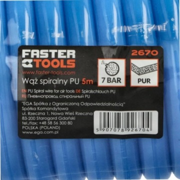 ПНЕВМАТИЧЕСКИЙ ШЛАНГ 8 x 12 мм, 5 м, 7 БАР, ПОЛИУРЕТАНОВЫЙ СПИРАЛЬНЫЙ ШЛАНГ ДЛЯ КОМПРЕССОРА