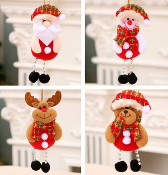 ЕЛОЧНЫЕ ПОДВЕСКИ, НАБОР УКРАШЕНИЙ: Мишка Тедди Олень Дед Мороз Снеговик 4 шт. E