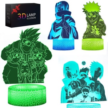 Lampka nocna LED RGB z pilotem, Naruto, 4 panele