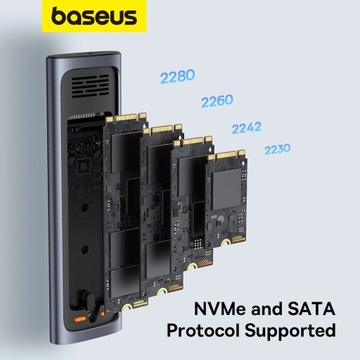 Kieszeń na dysk SSD Baseus FlyJoy Series M.2 NVMe / M.2 SATA 10 Gb/s - szar
