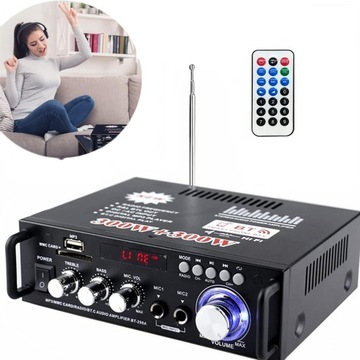BLUETOOTH WZMACNIACZ STEREO MIN 300W+300W ODTWARZACZ FM BT5.0 + PILOT