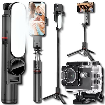 KIJEK SELFIE STICK UCHWYT DO ZDJĘĆ TELEFONU PILOT STATYW LAMPA LED TRÓJNÓG