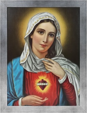 OBRAZ 45x35 MARYJA SERCE MARYI SREBRNA RAMA