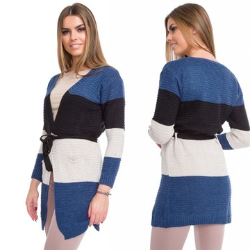 DŁUGI KARDIGAN WIĄZANY SWETER NARZUTKA PASY WA301