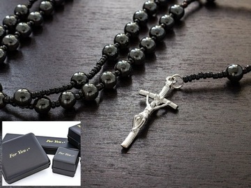 NASZYJNIK RÓŻANIEC Z KRZYŻEM PAPIESKIM *DUŻY 8mm*