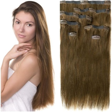 BEZSZWOWE CLIP-IN WŁOSY DOCZEPIANE NATURALNE ZESTAW 7 TAŚM ciemny blond 8