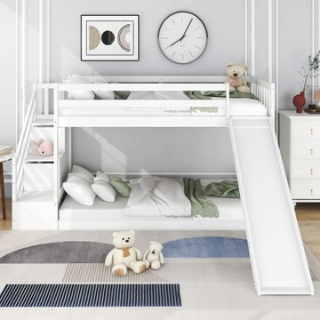 Łóżko piętrowe dla dzieci, 2 szuflady ze stopniami i prowadnicami 90x200
