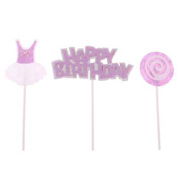 Topper na tort urodzinowy Lolly Gilrs Sukienka Happy Birthday Cake fioletowa