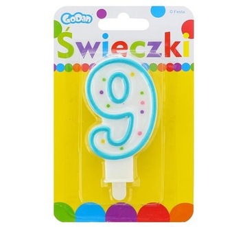 ŚWIECZKA CYFERKA Z KROPECZKAMI 9 NA TORT URODZINY