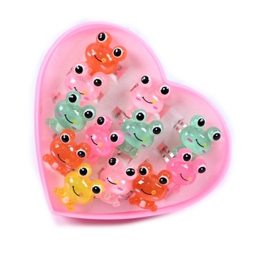 ŻABKA ZESTAW PIERŚCIONKÓW DLA DZIEWCZYNEK KOLOROWE ŻABKI ZESTAW 12SZT