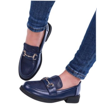DAMSKIE GRANATOWE LOAFERSY NA NISKIM OBCASIE WSUWANE 15480 41