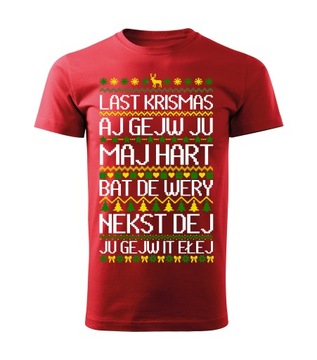 KOSZULKA T-SHIRT CZERWONA MĘSKA PREZENT NA ŚWIĘTA LAST CHRISTMAS L