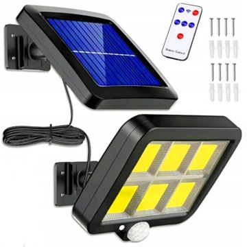 LAMPA SOLARNA LED CZUJNIK RUCHU ZMIERZCHU ZEWNĘTRZNA DO OGRODU COB + PILOT