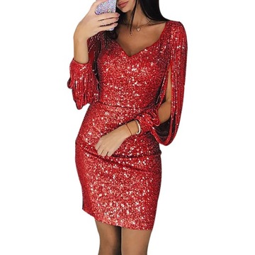 ELEGANCKA SUKIENKA WIECZOROWA Z FRĘDZLAMI 5XL