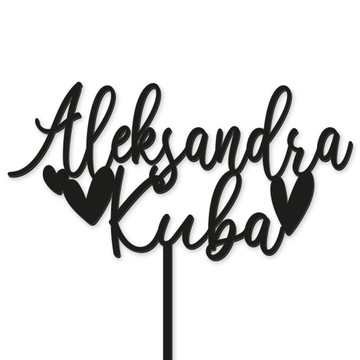 TOPPER ŚLUB WESELE IMIONA NAPIS DEKOR TORT CZARNY