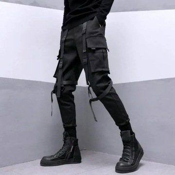 HOUZHOU Techwear Black Cargo Pants for Men Cargo T