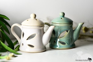 KOMINEK CERAMICZNY Z POKRYWĄ na OLEJKI ETERYCZNE wosk CZAJNICZEK SZARY BRĄZ