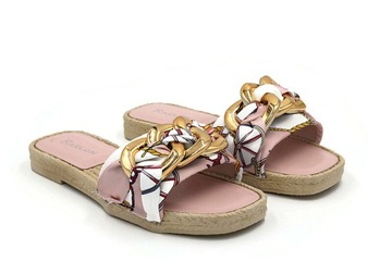 XS-8 L.РОЗОВЫЕ ТАПОЧКИ, УКРАШЕННЫЕ ЗОЛОТОЙ ЦЕПОЧКОЙ Размер 38