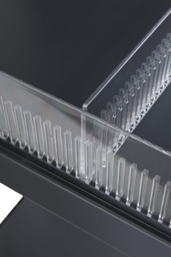 Ogranicznik listwa Plexi Frontowy ZĄBKOWANY 1250X75mm do regałów Tego,Mago,