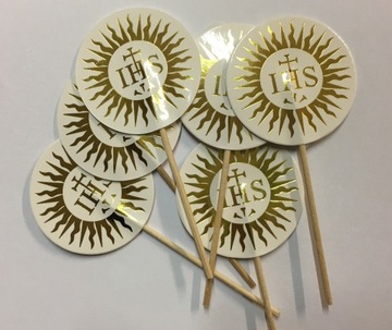 Топперы для торта, мороженого, украшения стола к первому причастию IHS 6 шт.