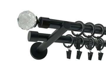 KARNISZ PODWÓJNY 19+19mm CZARNY MAT 200cm CRYSTAL