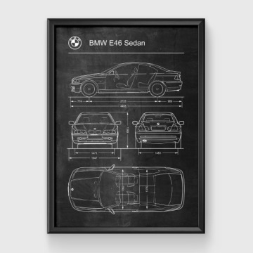 Плакат BMW E46 Sedan Retro Patent Схема