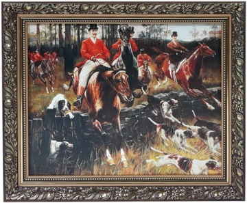 OBRAZ 50x60 KONIE POLOWANIE ZDOBIONA ZŁOTA RAMA