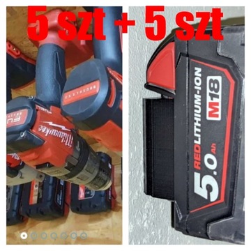 Milwaukee M18 18V 10sztuk (5szt uchwytów elektronarz. 5szt uchwytów baterie