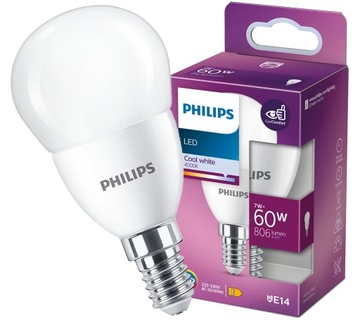 PHILIPS Żarówka LED E14 7W = 60W 4000K NEUTRALNA BIAŁA Kulka 806lm P48