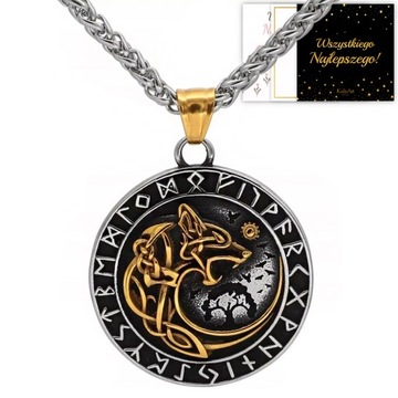NASZYJNIK VEGVISIR MEDALION NORDYCKI KOMPAS WIKINGÓW ŁAŃCUSZEK MĘSKI STAL