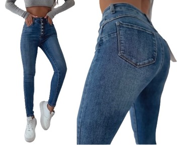 Jeansy spodnie damskie wyszczuplające modelujące push up na guziki L/40