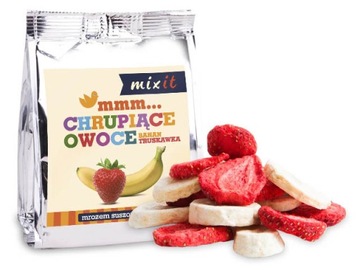 MIXIT CHRUPIĄCE OWOCE BANAN TRUSKAWKA SASZETKA DO KIESZENI PRZEKĄSKA 20g