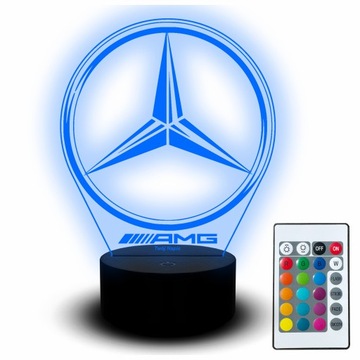 Lampka Nocna LED Statuetka Rgb 3d Grawer Znaczek Mercedes Benz Samochód