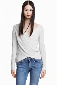 H&M Kopertowy top w prążki sweter bluzka 40 L