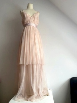 ASOS sukienka tiulowa maxi różowa pudrowy róż plisowana 36 S