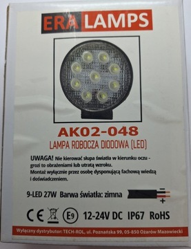 Круглая светодиодная рабочая лампа 9 светодиодов x 3 Вт 12 В/24 В