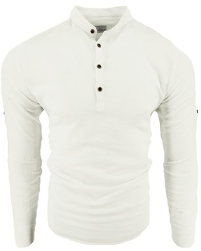 РУБАШКА МУЖСКАЯ С ВОРОТНИКОМ-СТОЙКОЙ, БЕЛАЯ, 3 ПУГОВИНЫ, XL