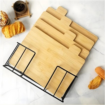 4x НАБОР ДЕРЕВЯННЫХ КУХОННЫХ РАЗДЕЛОЧНЫХ ДОСОК + ПОДСТАВКА-ОРГАНИЗАТОР