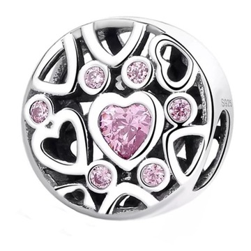 CHAMRS BEADS OKRĄGŁY SERCE SERDUSZKA Z CYRKONIAMI
